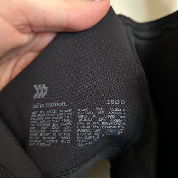 All in Motion Black Zip-Up Sports Bra - 38DD - Picture 3 of 3